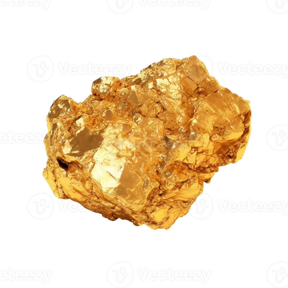 Gold nugget isolated on transparent background, created with png