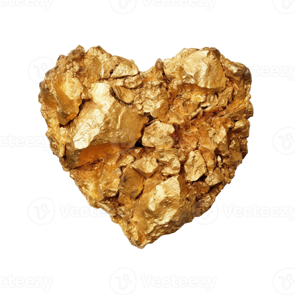 Heart shaped gold nugget isolated on transparent background, created with png