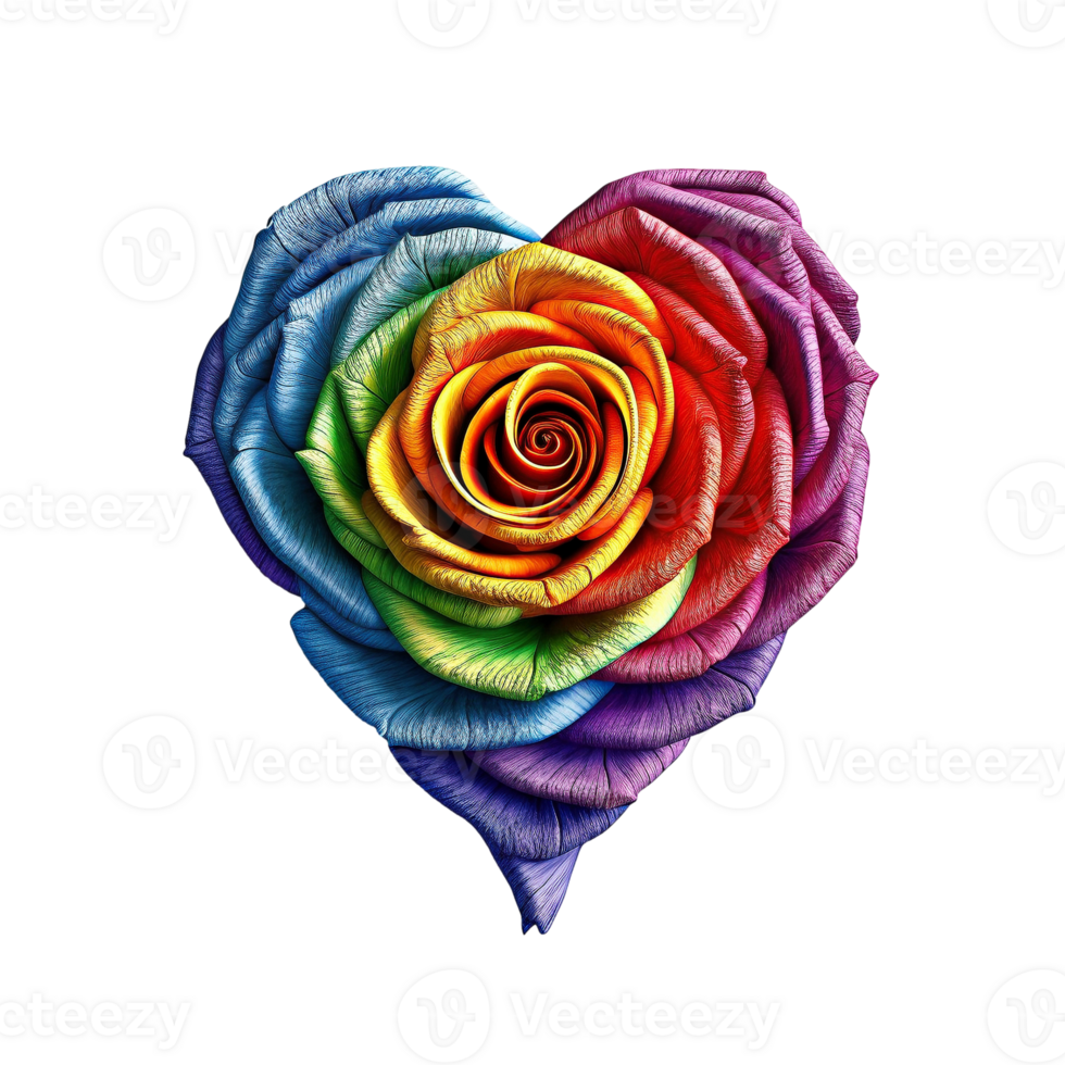 Heart shaped rose as celebrate pride isolated on transparent background, created with png