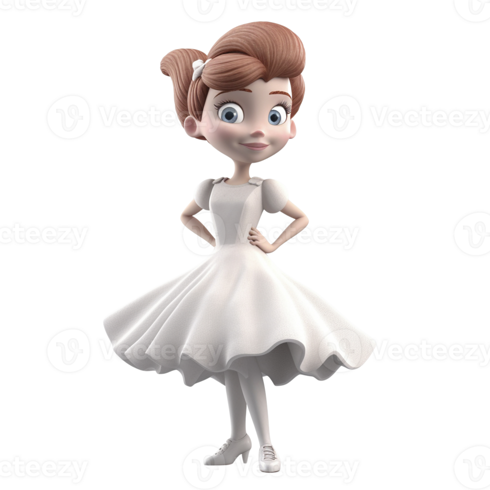 Cartoon style little girl ballerina isolated on transparent background, created with png