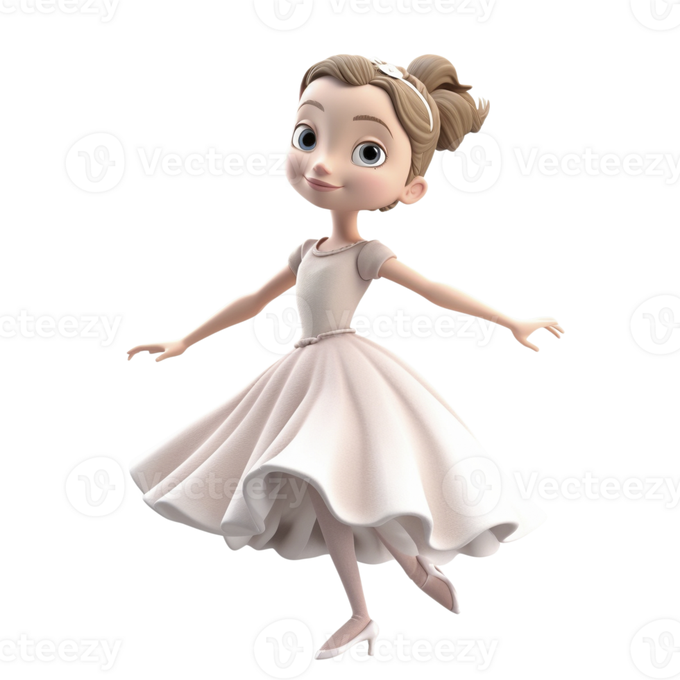 Cartoon style little girl ballerina isolated on transparent background, created with png