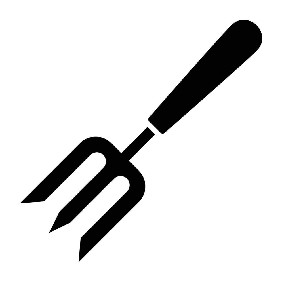 Three cornered tool with wooden handle for grip notion garden fork icon