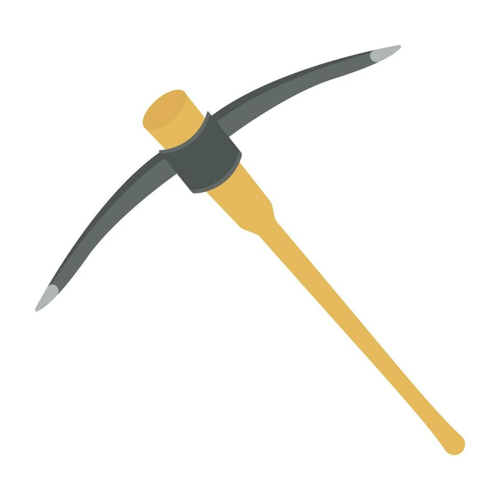 An axe with pointing heads blade and tree handle, pickaxe icon vector