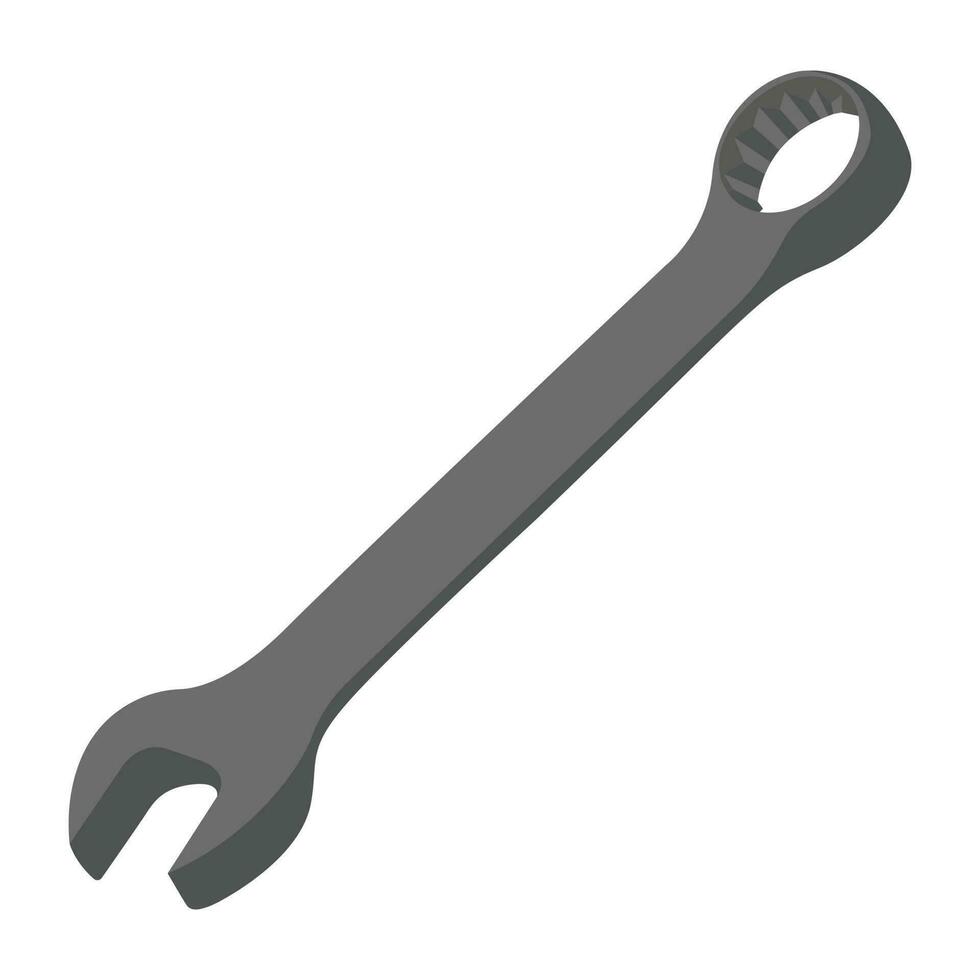 Round crescent like tool with long metal ending to a hole, icon for wrech vector