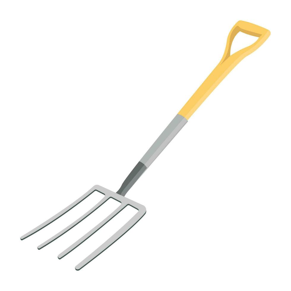 Three cornered tool with wooden handle for grip notion garden fork icon vector