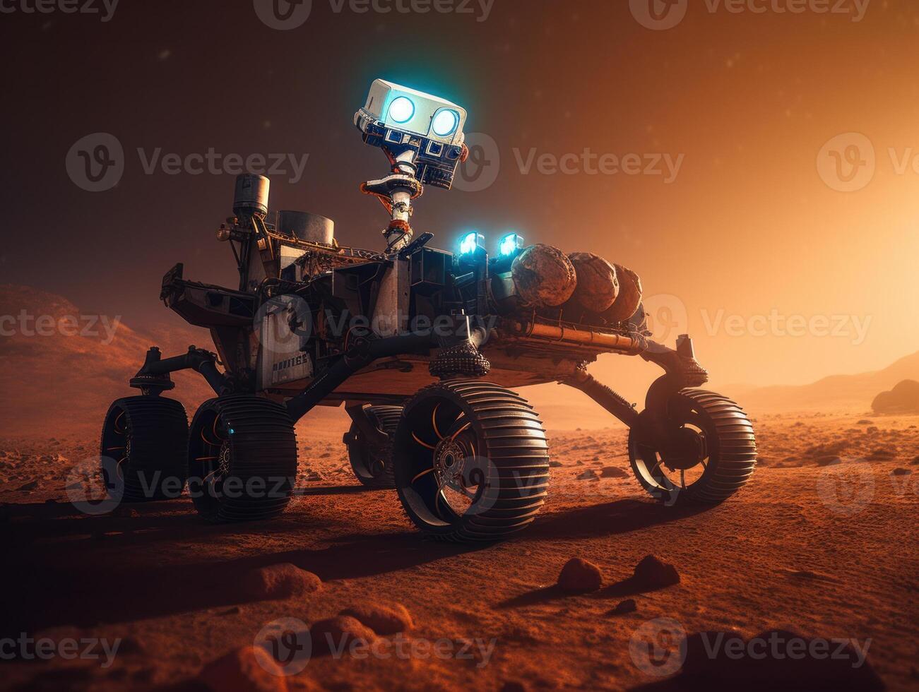 Rover on Mars surface. Exploration of red planet. Created with technology. photo