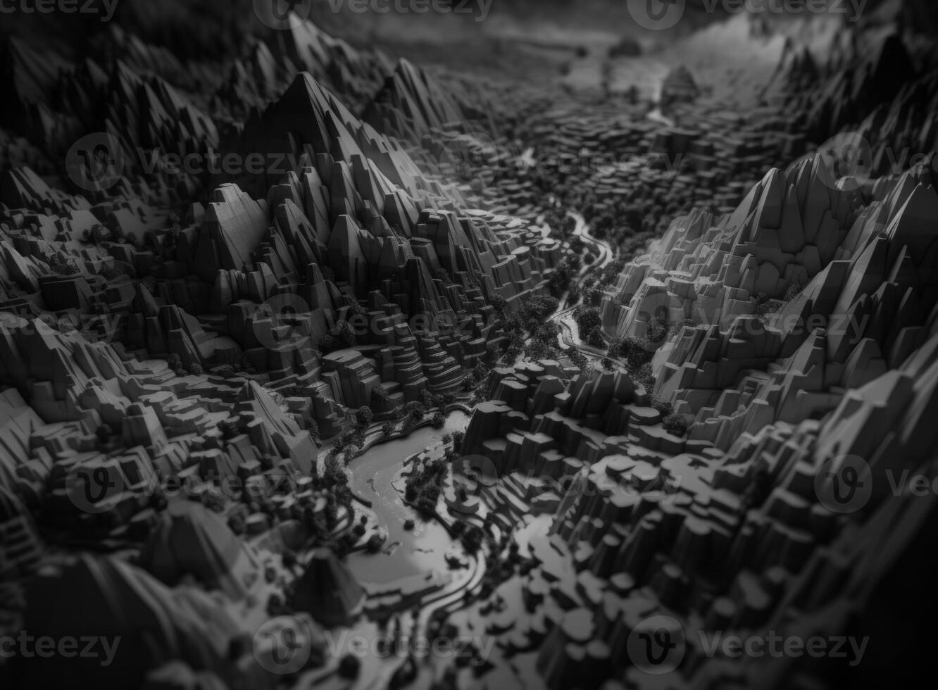 Black and white paper cut terrain background created with technology. photo