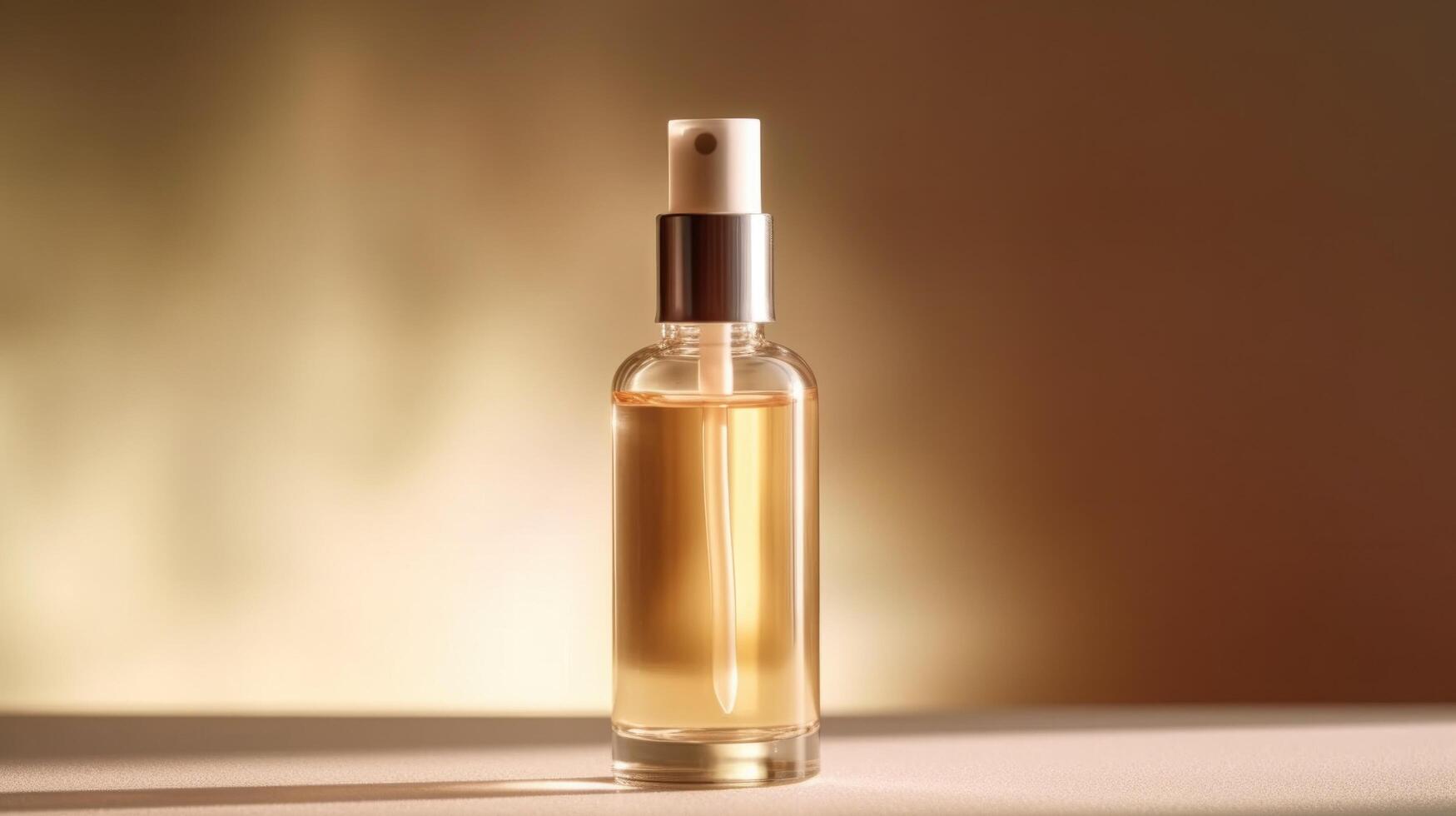 Serum bottle on beige background. Illustration photo