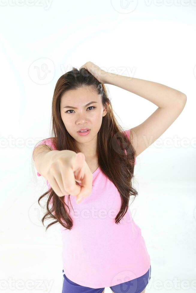 Young asian woman active healthy lifestyle expression bad hair day photo