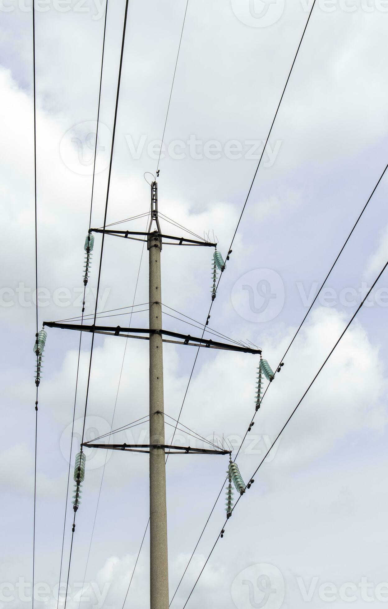 High voltage electrical tower against the sky. High voltage power lines