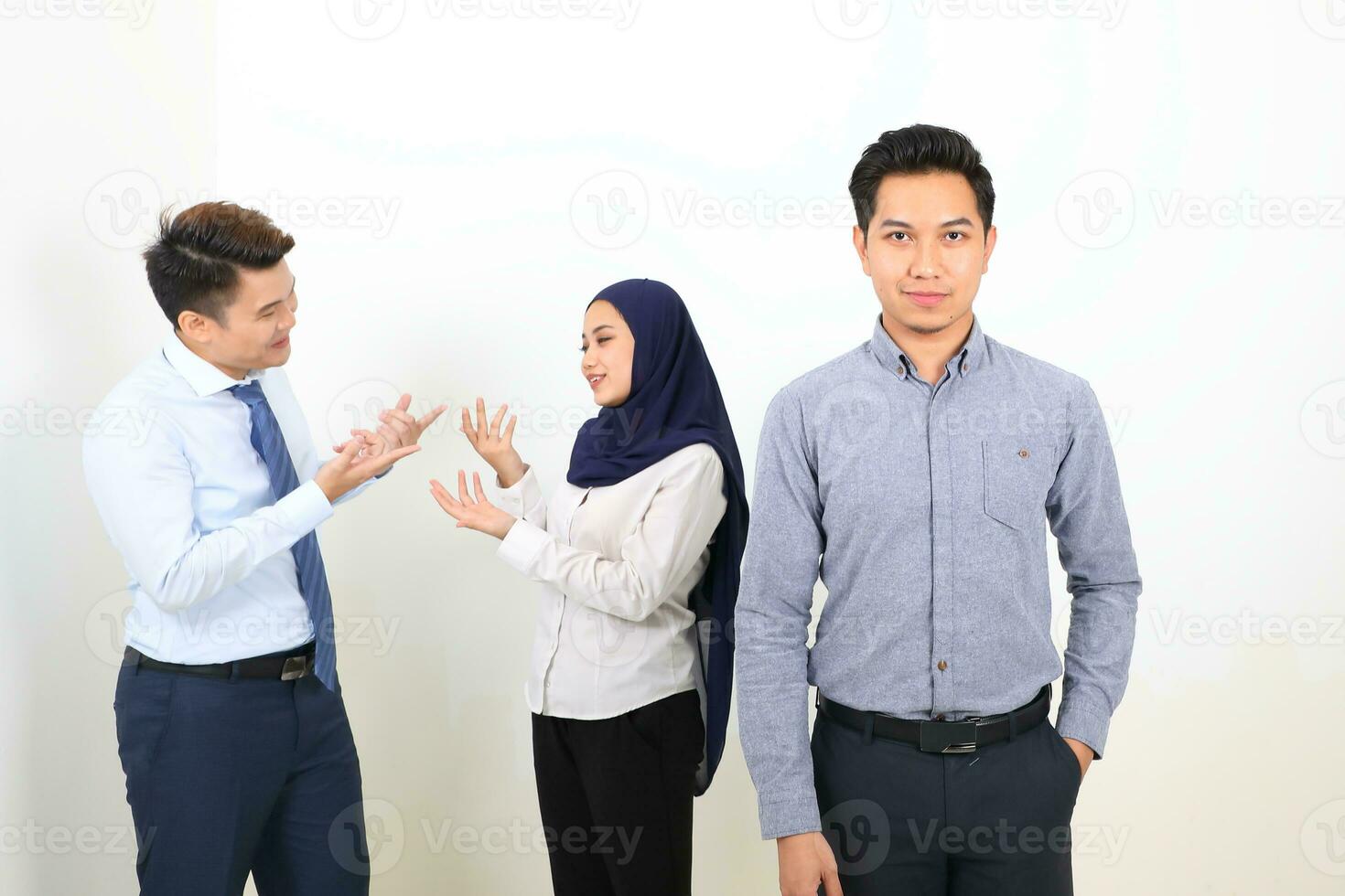 South east Asian Malay Chinese Man Woman facial expression stand confident talk discuss photo