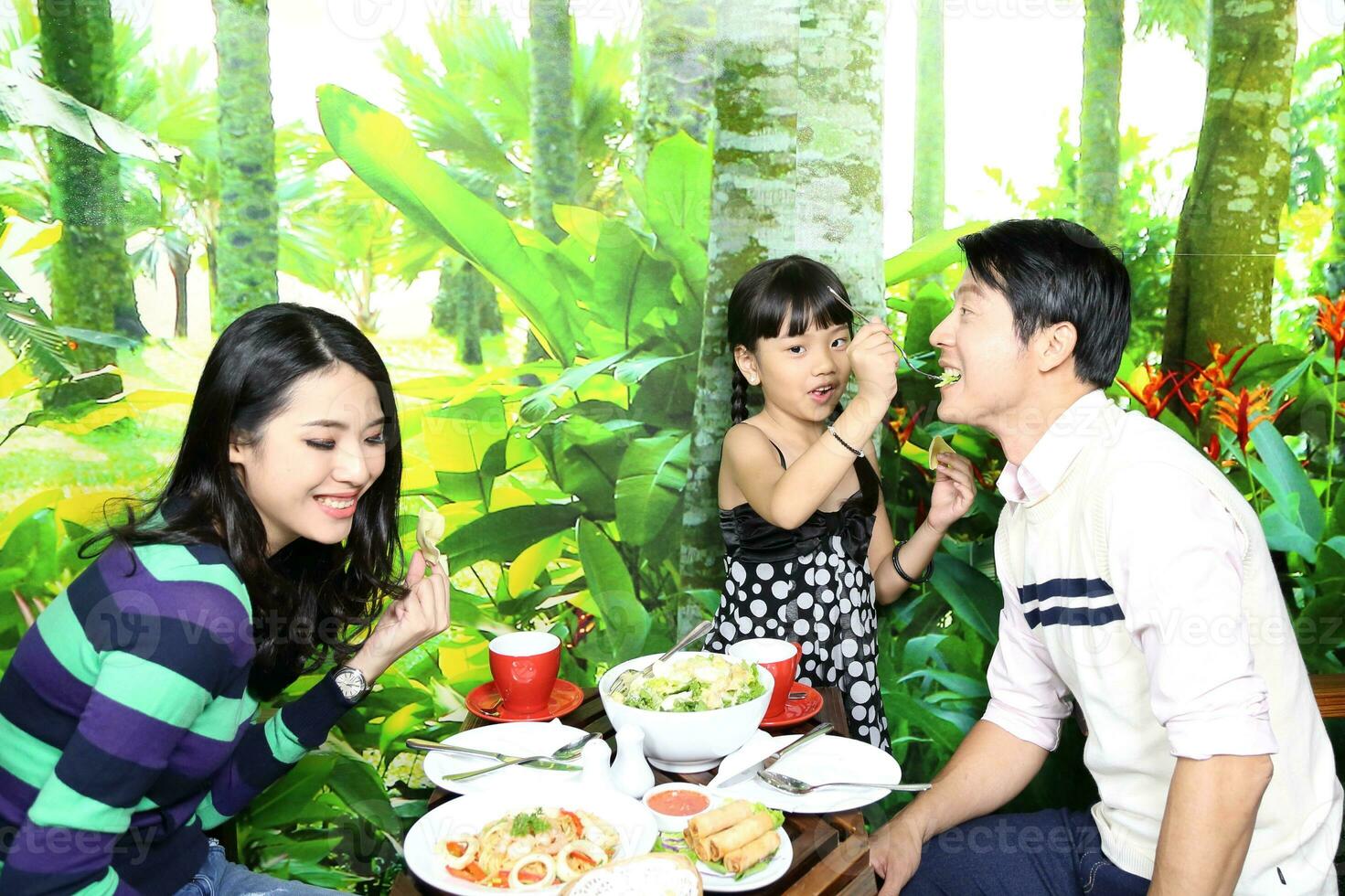 South East Asian young father mother daughter  parent girl child activity indoor photo