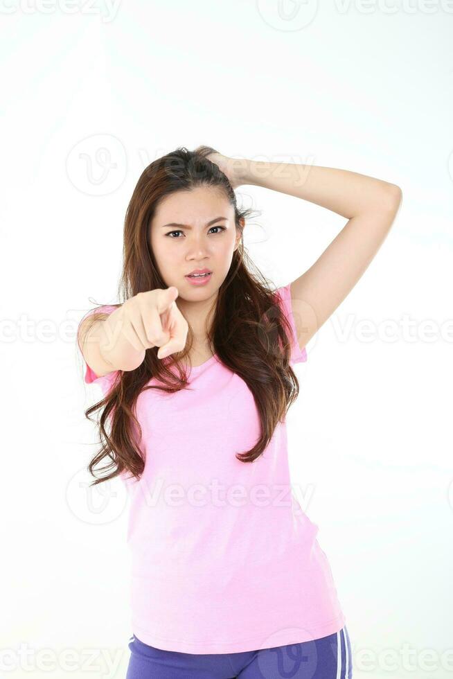 Young asian woman active healthy lifestyle expression bad hair day photo