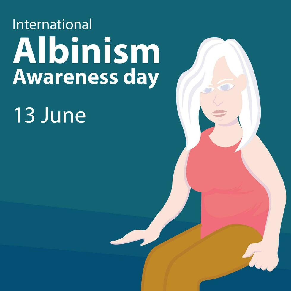 illustration vector graphic of an albino woman sitting alone, perfect for international day, international albinism awareness day, celebrate, greeting card, etc.