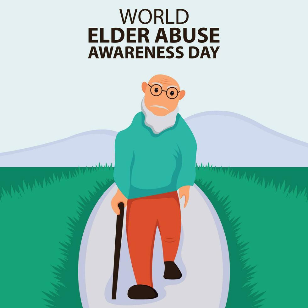 illustration vector graphic of an old man walking on a mountain road, perfect for international day, world elder abuse awareness day, celebrate, greeting card, etc.