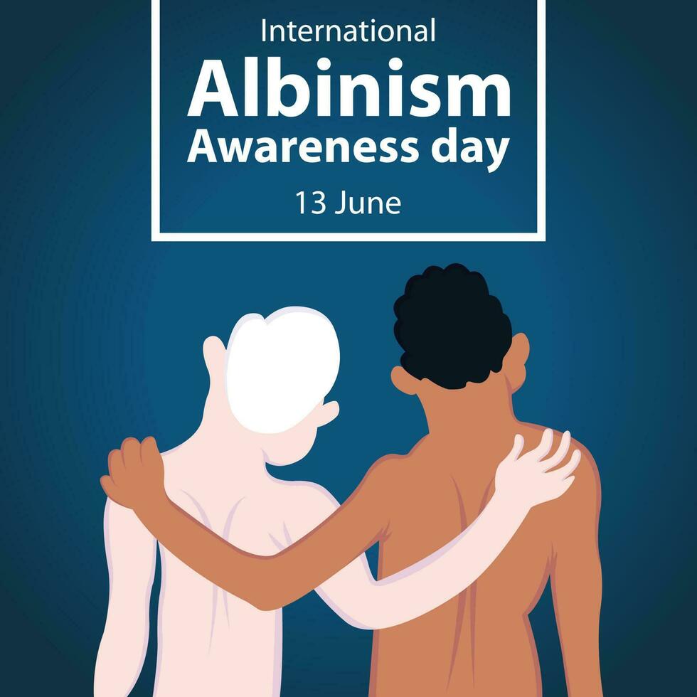 illustration vector graphic of an albino and a black person embracing together, perfect for international day, international albinism awareness day, celebrate, greeting card, etc.