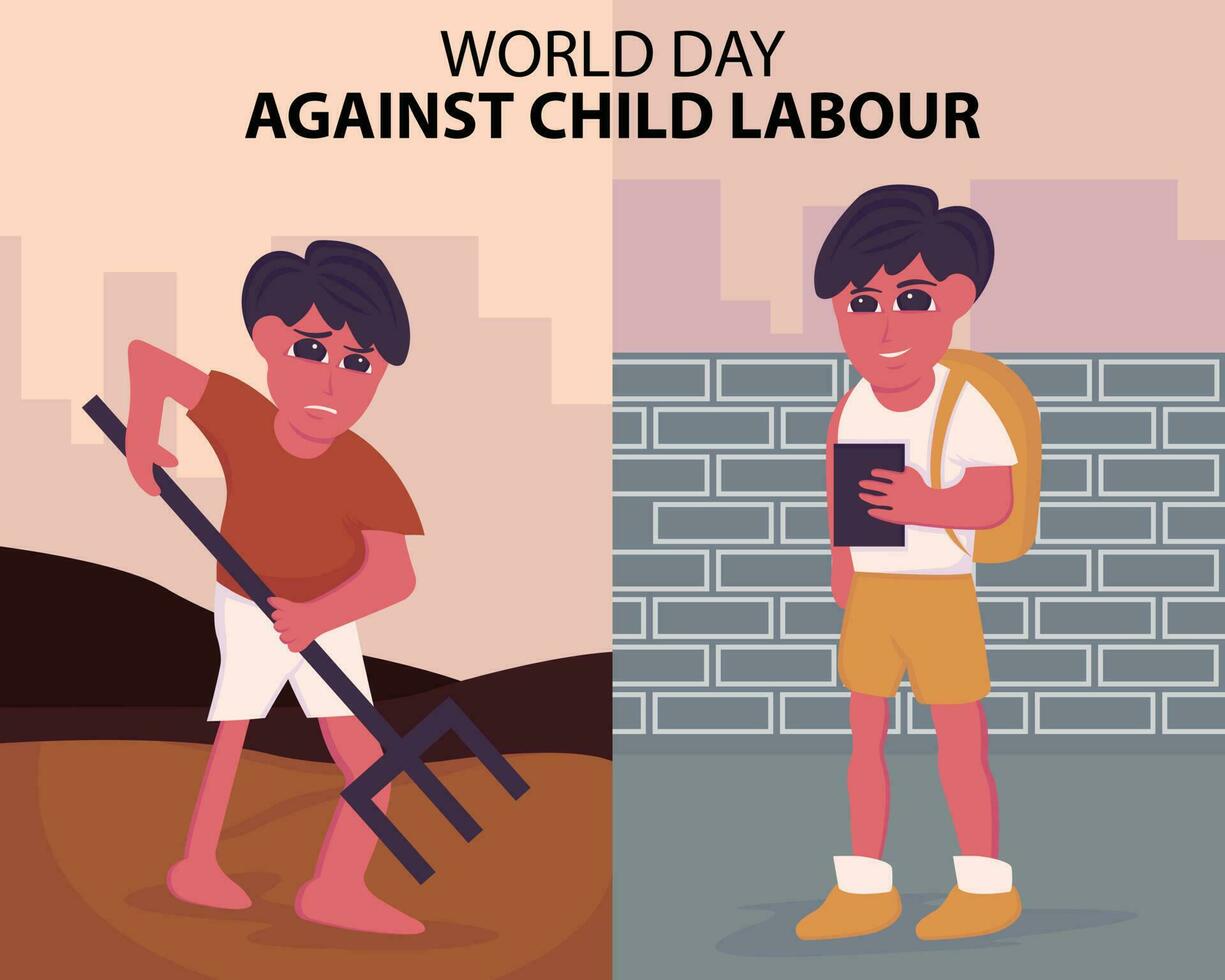illustration vector graphic of a child is working and studying, perfect for international day, world day against child labour, celebrate, greeting card, etc.