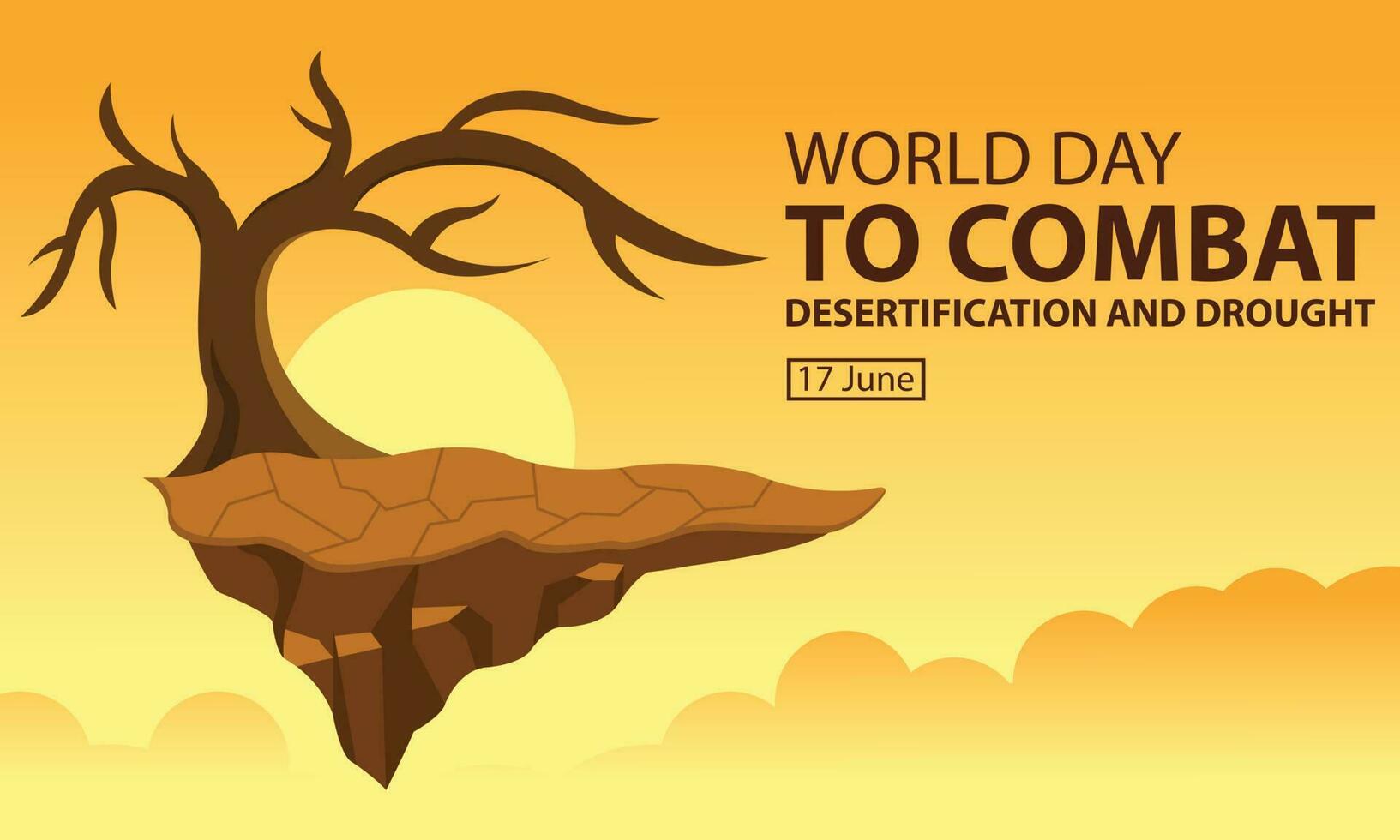 illustration vector graphic of dry dead trees above the barren and cracked ground that floats, perfect for international day, world day, combat desertification and drought, celebrate, greeting card.