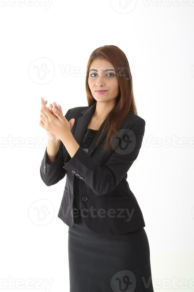 South east Asian young Chinese Indian man woman wearing formal business office ware on white background pose expression photo