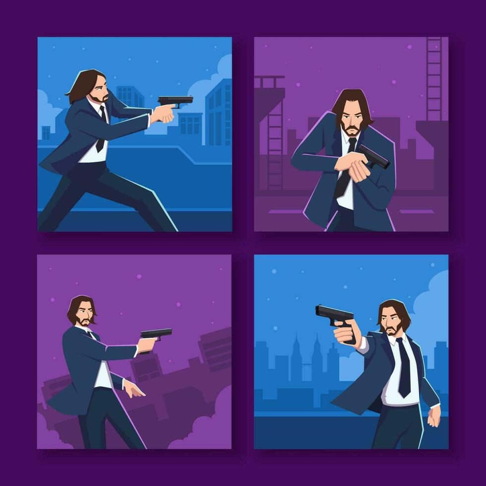 Man with Gun in Action Social Media Post vector