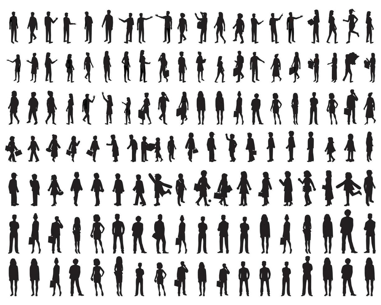 man silhouette set. boys and girls silhouette set with white background vector illustration