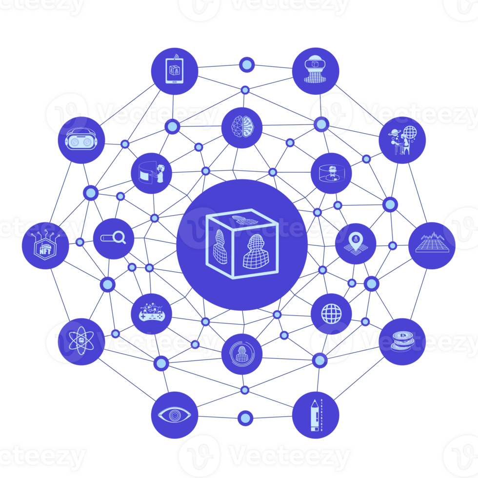 gruppe von metaverse-symbolen mit linienpolygonhintergrund. bildung für metaverse-konzept png