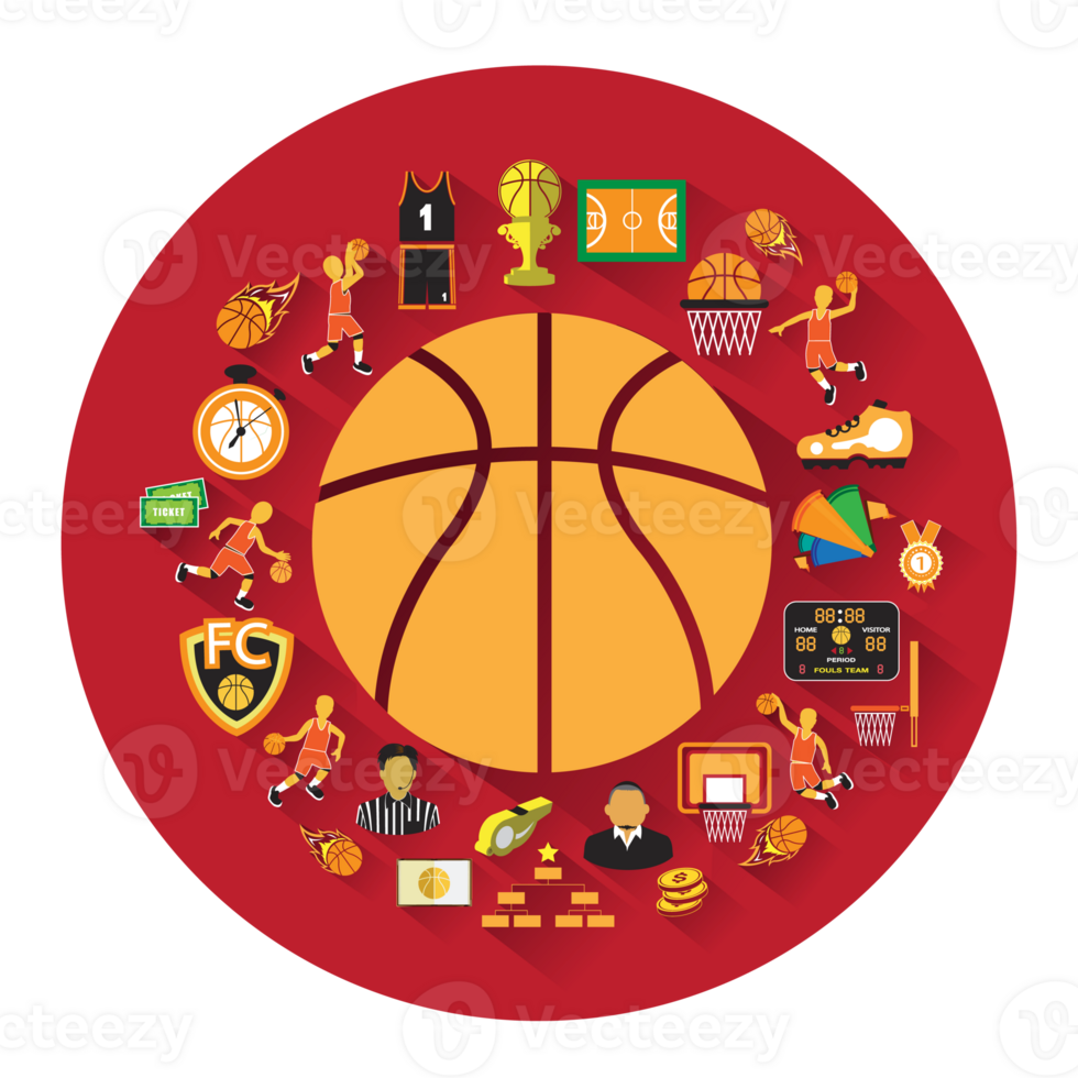 Group of  Basketball icons set.Basketball learning concept. png