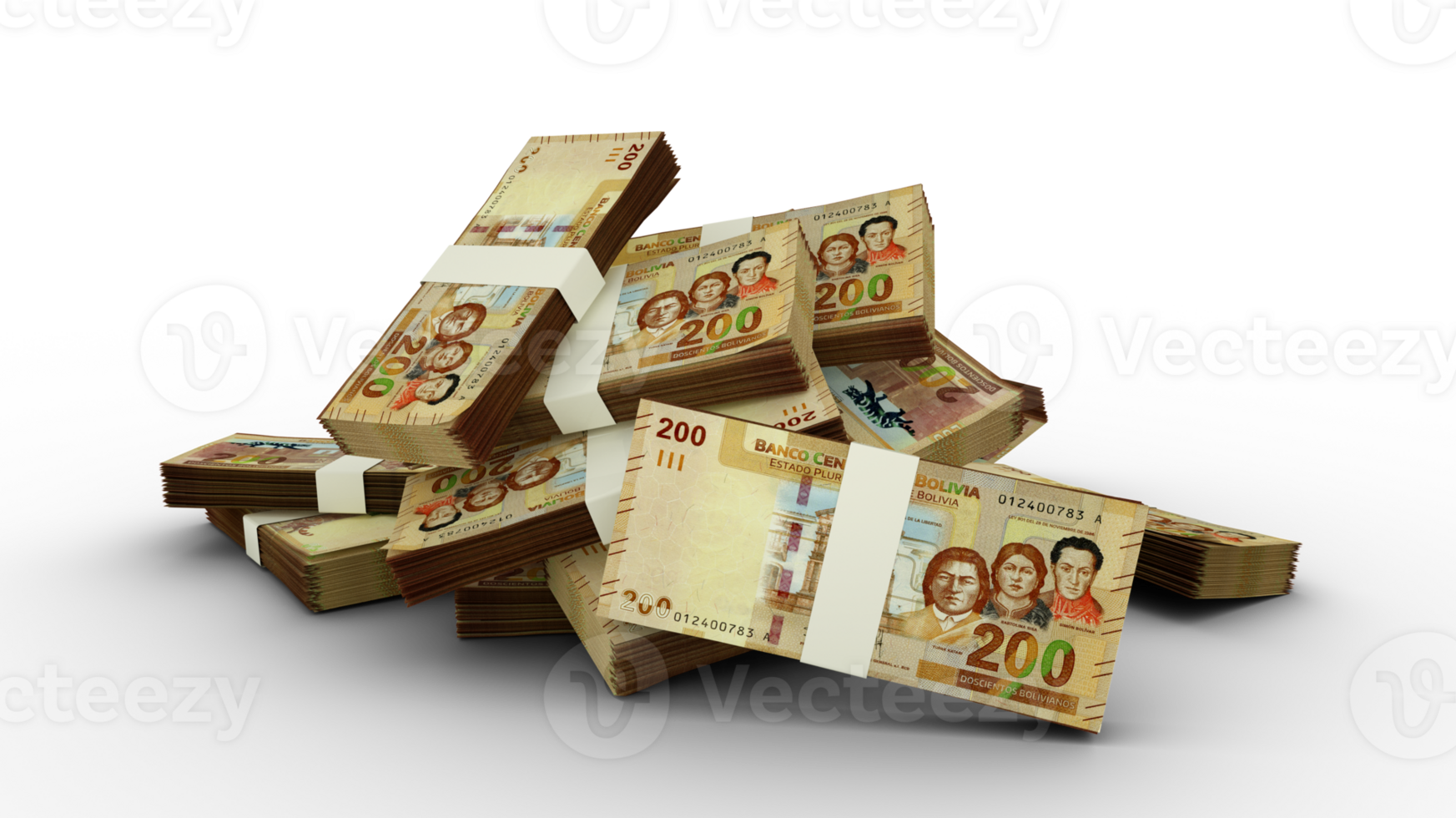 3D Stack of Bolivian Boliviano notes png