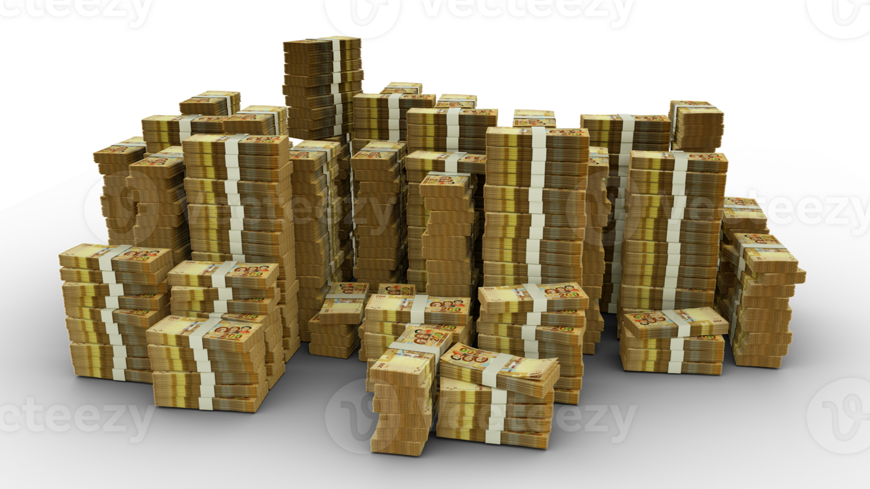 Big stack of 100 Bolivian Boliviano notes. A lot of money isolated on transparent background. 3d rendering of bundles of cash png