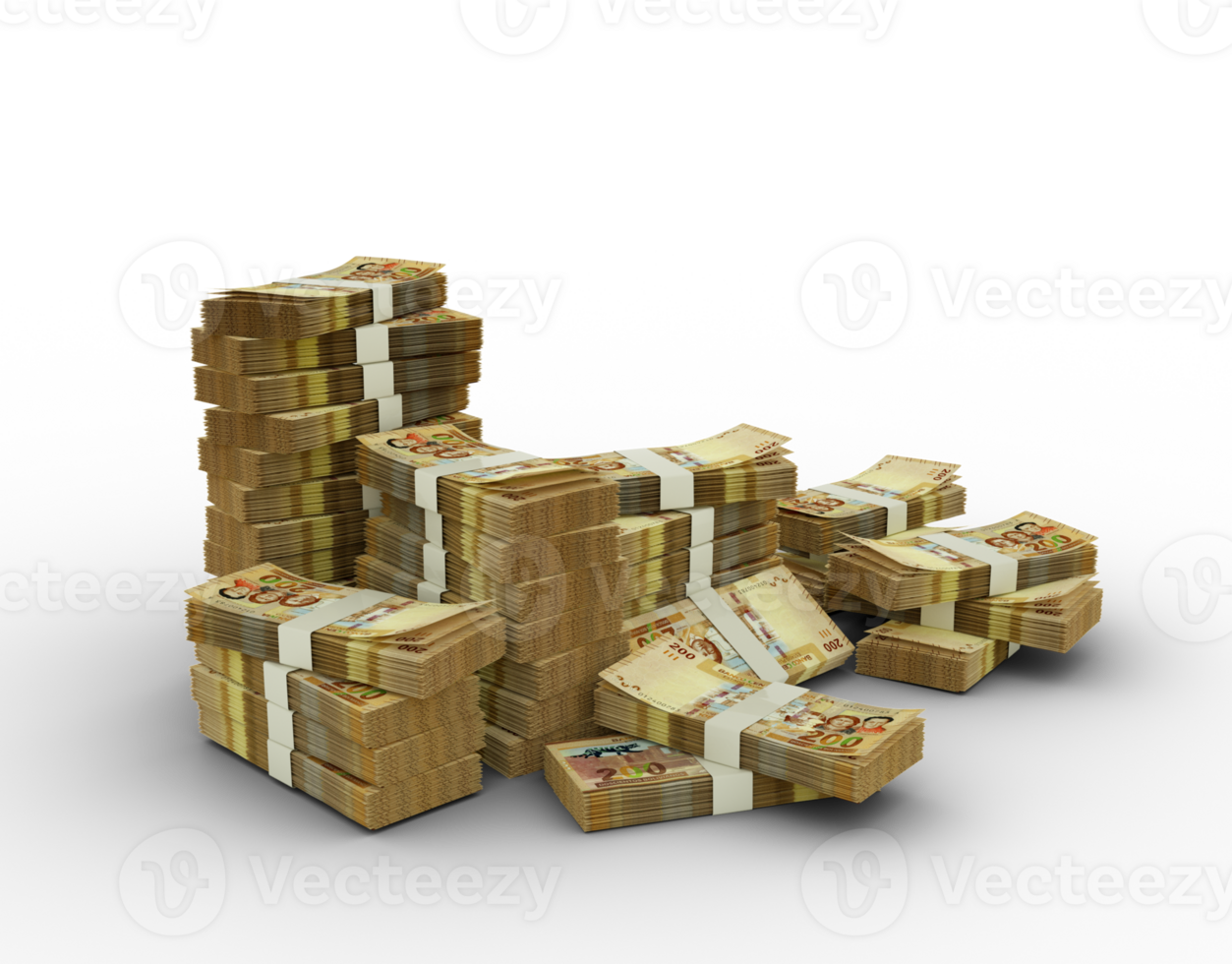 Stack of 100 Bolivian Boliviano notes. 3d rendering of bundles of money isolated on transparent background png