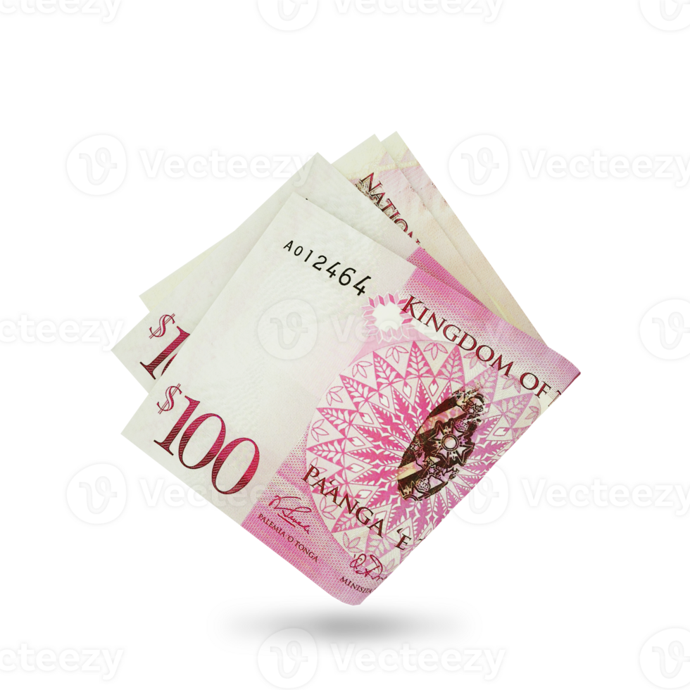 3d rendering of Folded 100 Tongan Paanga notes isolated on transparent background. png