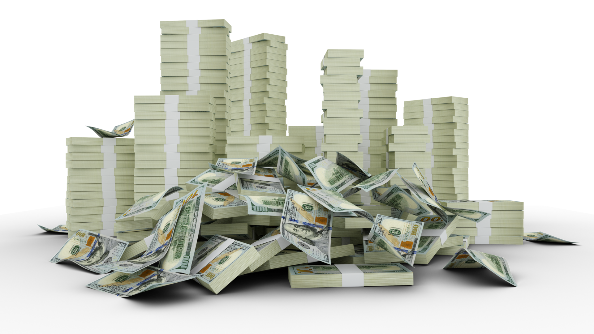 Big stacks of US dollar notes A lot of money isolated on transparent Big stacks of US dollar notes A lot of money isolated on transparent