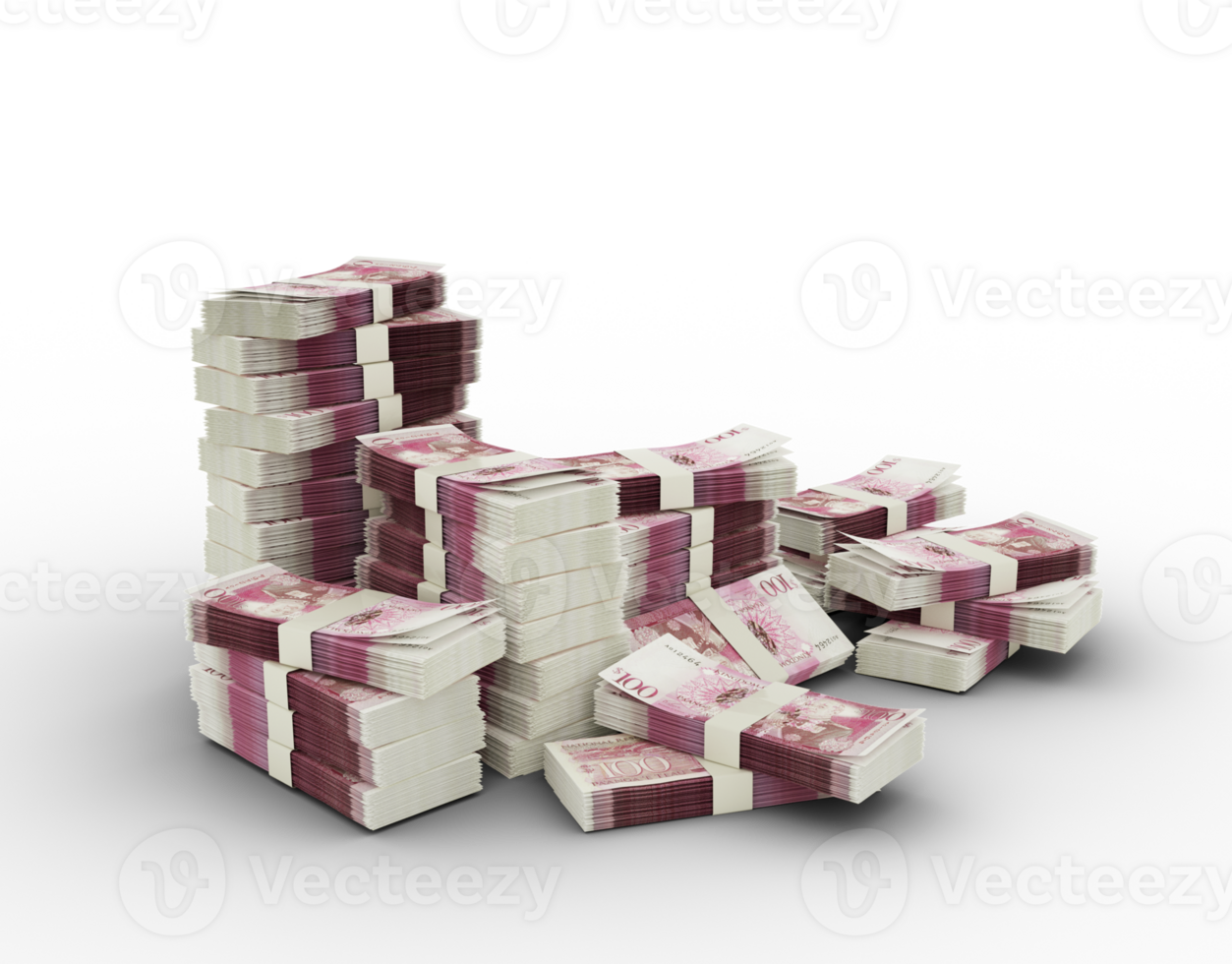 Stack of 100 Tongan Paanga notes. 3d rendering of bundles of money isolated on transparent background png