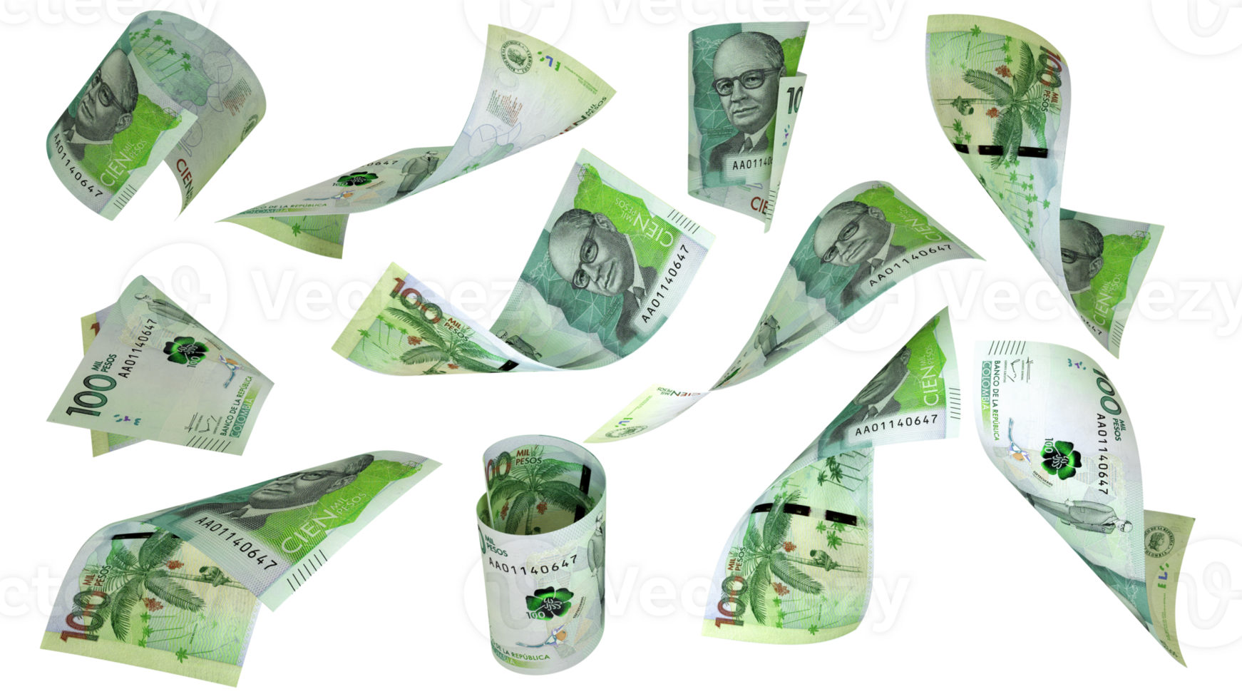 3D Rendering Of Colombian Peso Notes Flying In Different Angles And 3d-rendering-of-colombian-peso-notes-flying-in-different-angles-and