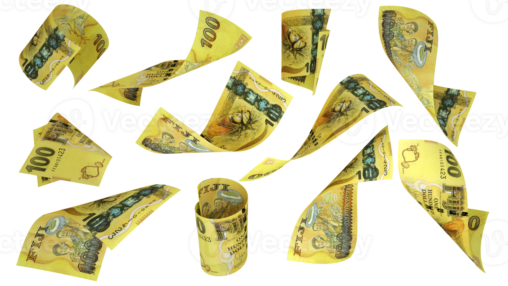 3d interpretazione di figiano dollaro Appunti volante nel diverso angoli e orientamenti isolato su trasparente sfondo png