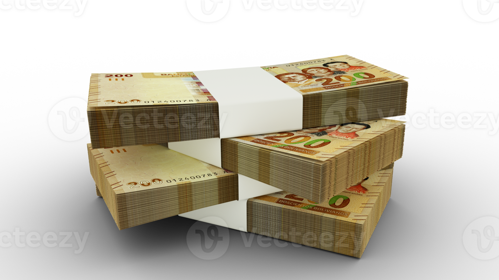 3d rendering of Stack of Bolivian Boliviano notes. Few bundles of Bolivian currency isolated on transparent background png
