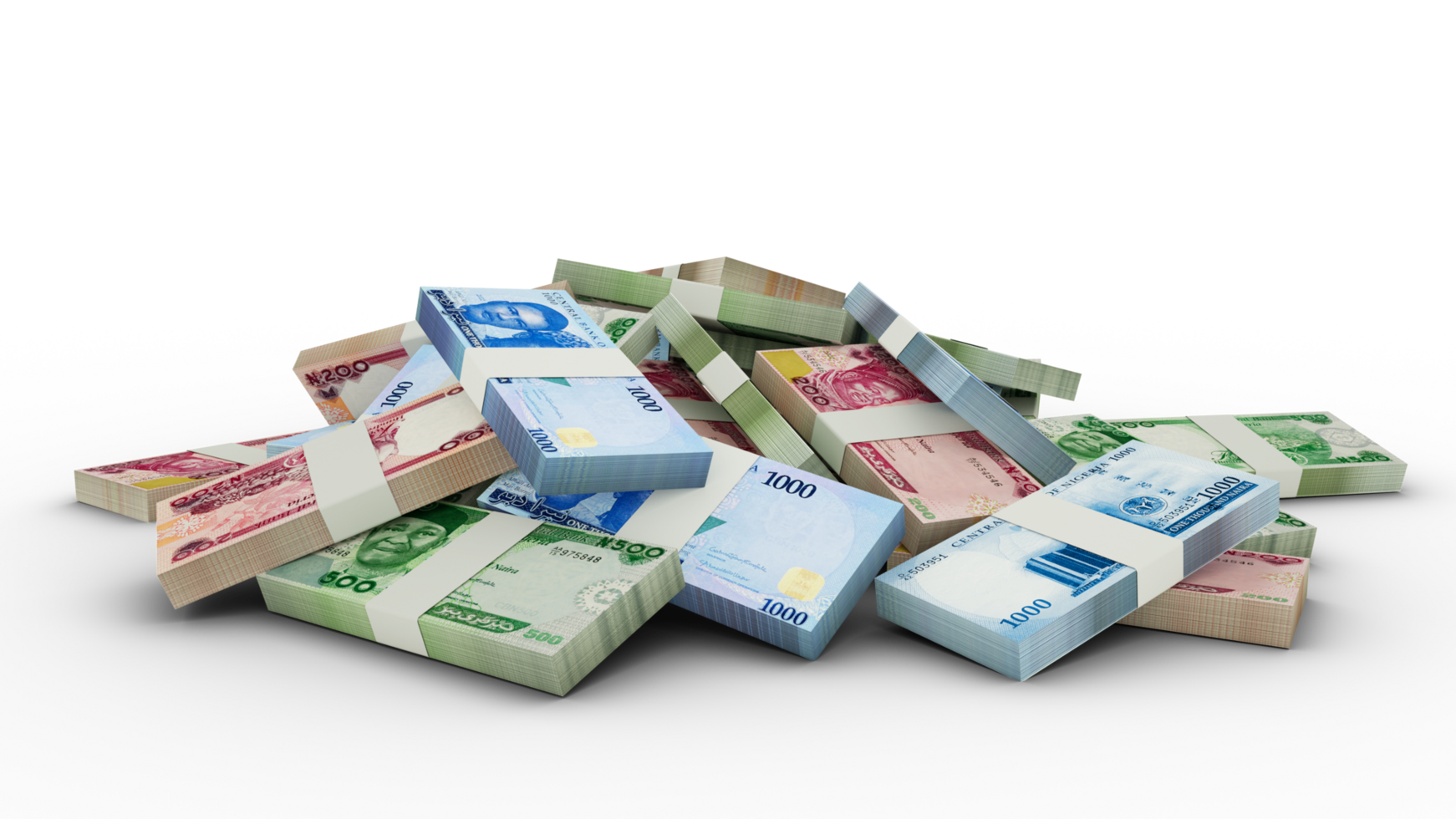 3D rendering of Stacks of Nigerian naira notes png