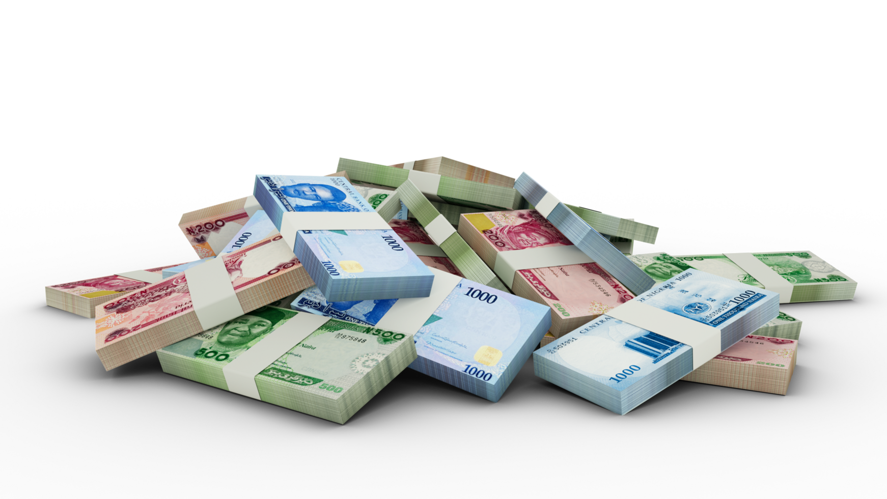 3D rendering of Stacks of Nigerian naira notes png