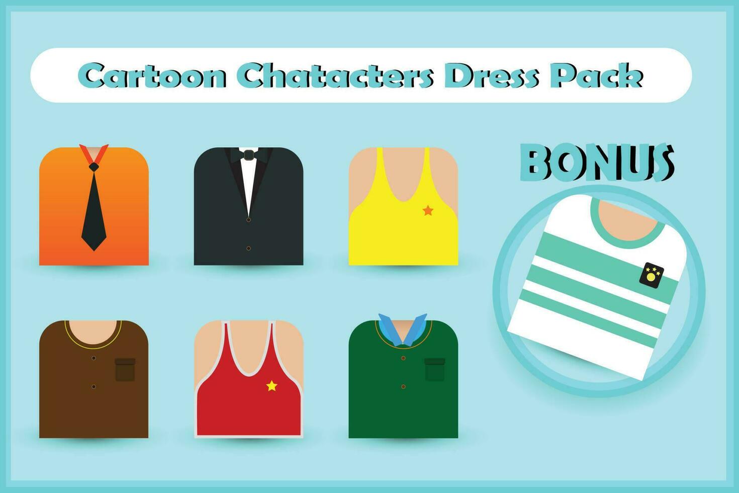 Cartoon characters dress pack vector