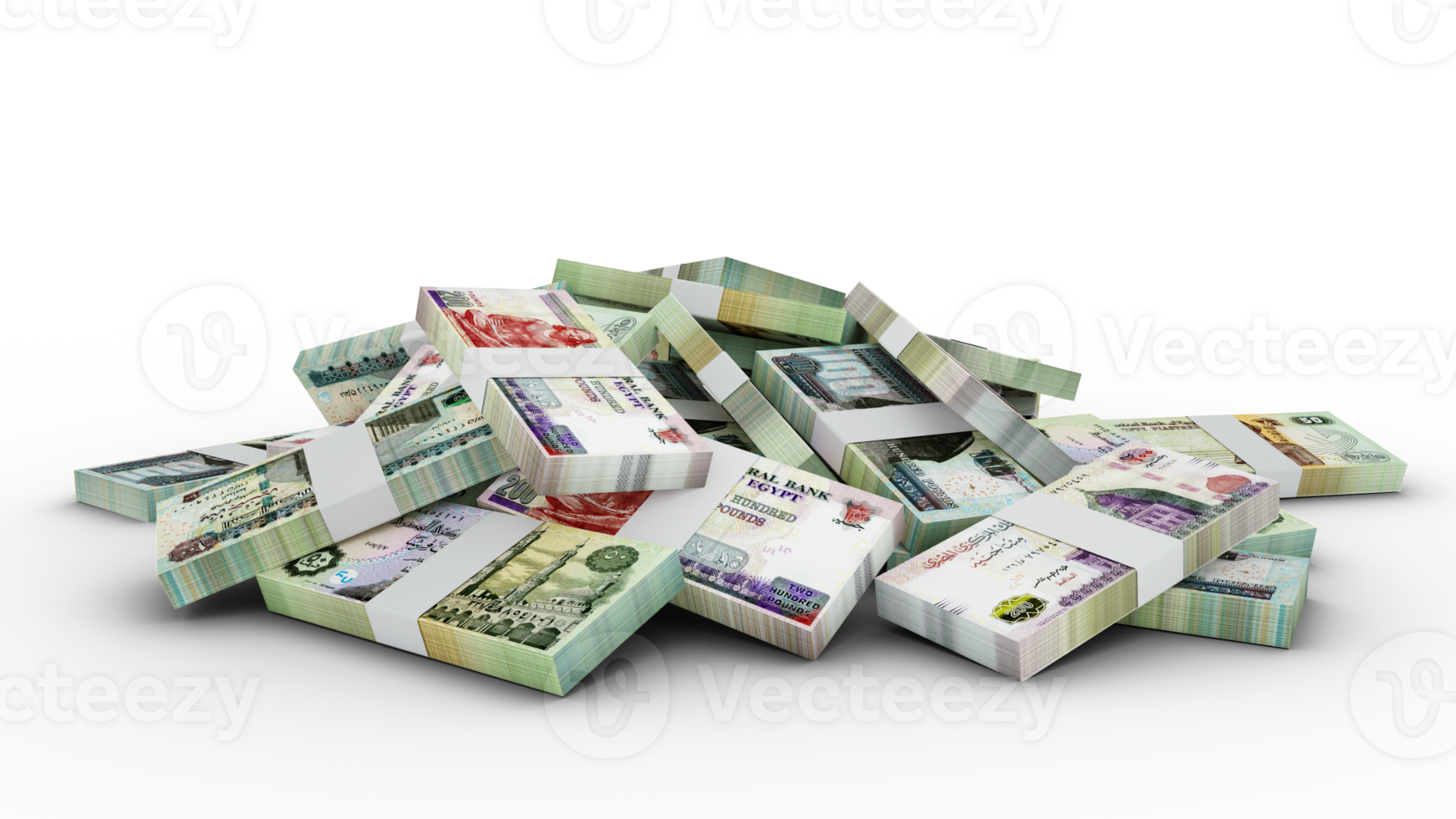 3D rendering of Stacks of Egyptian pound notes png