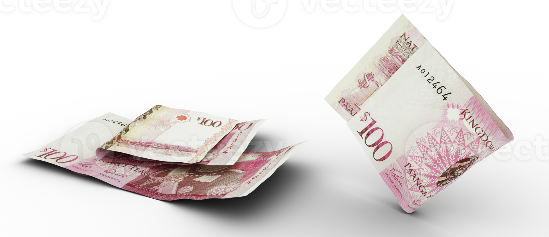 Set of 100 Tongan Paanga note isolated on transparent background. 3d rendering png