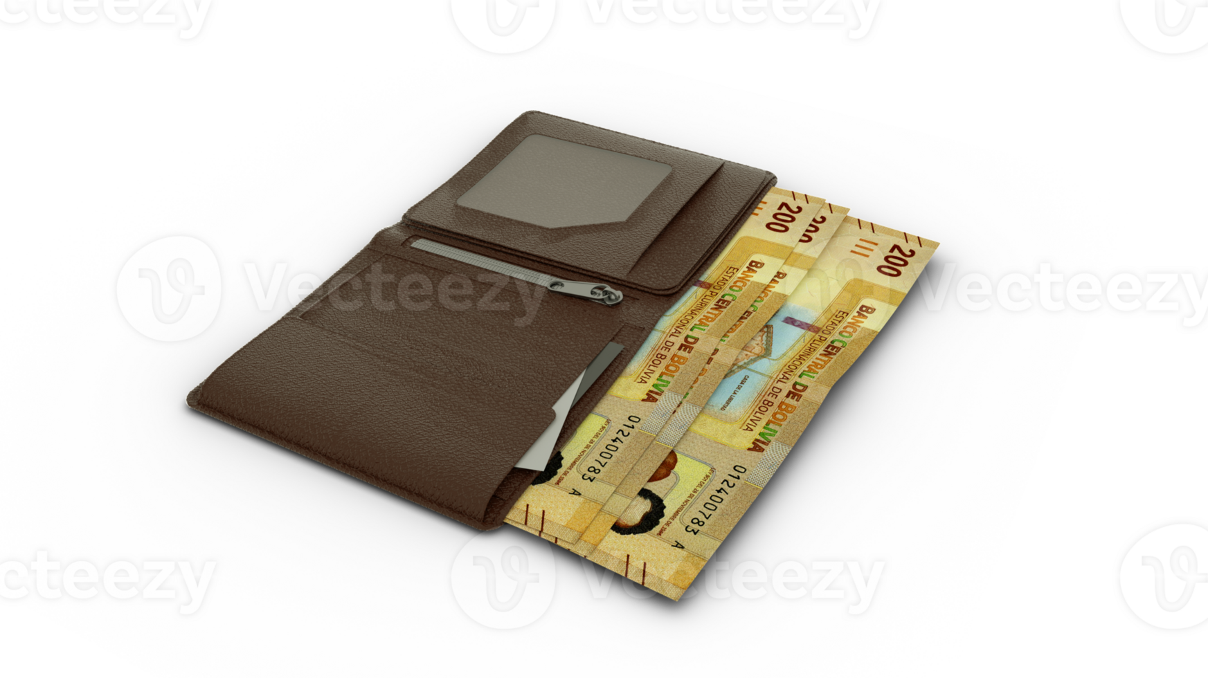 3D rendering of 100 Bolivian Boliviano notes in wallet png