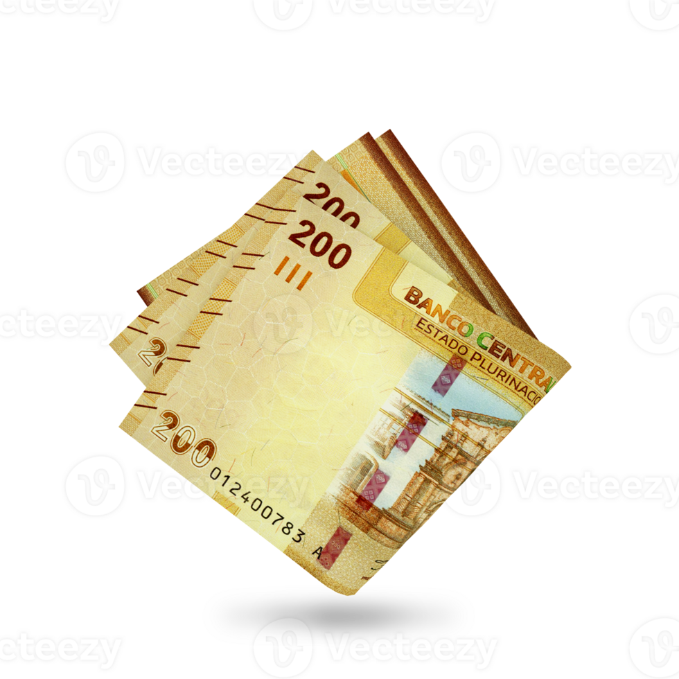 3d rendering of Folded 100 Bolivian Boliviano notes isolated on transparent background. png