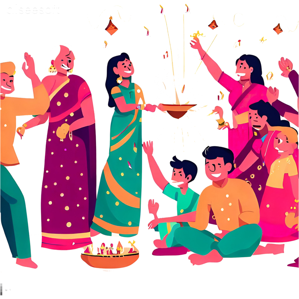 Happy Diwali Indian Family Celebrating the Festival of Lights png