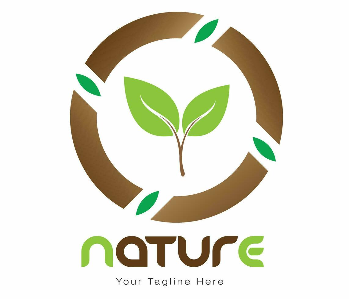 naturaleza logo agricultura orgánico comida logo eco verde con hoja creciente granja agricultura logo vector ilustración de sano natural verde verduras logo modelo