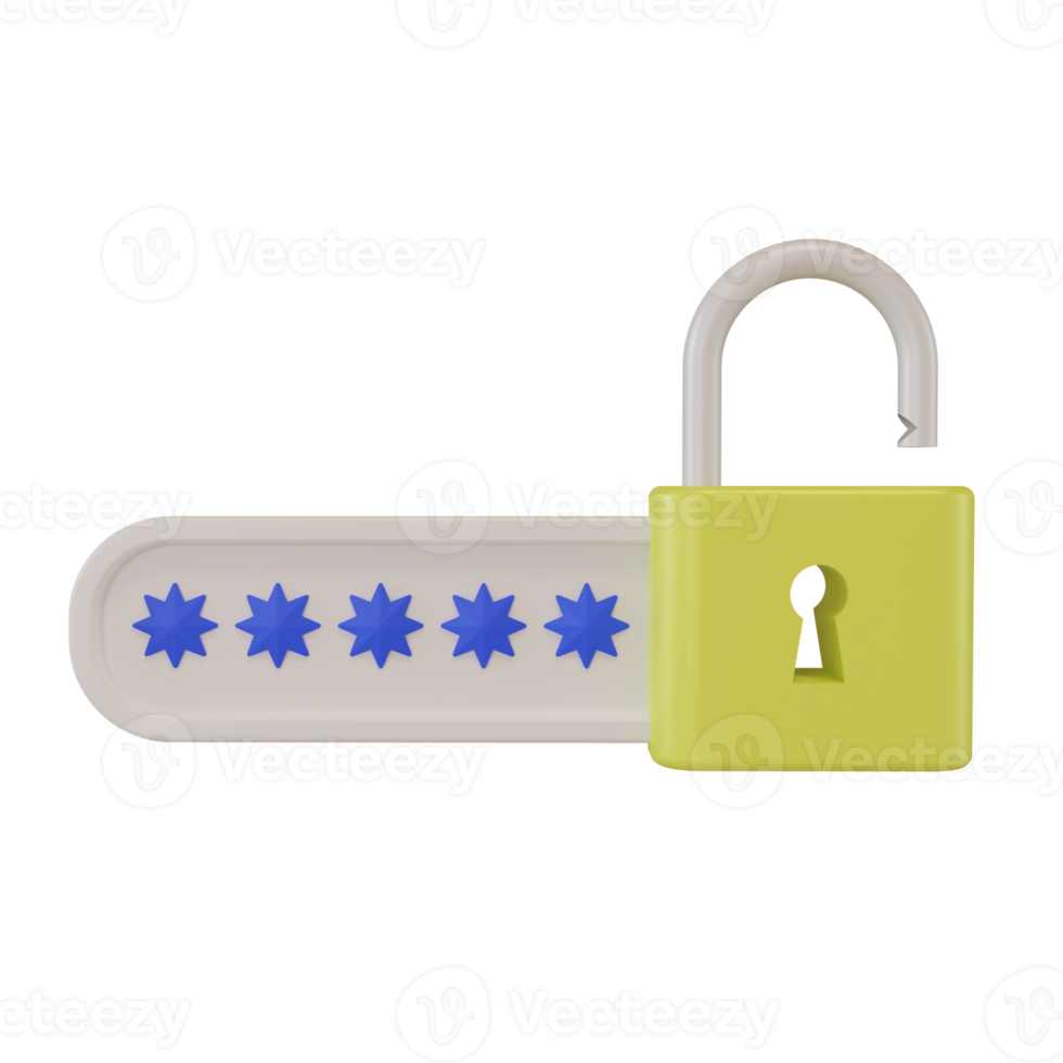 3d render of padlock icon with star. concept illustration of opening a document file using the correct password png