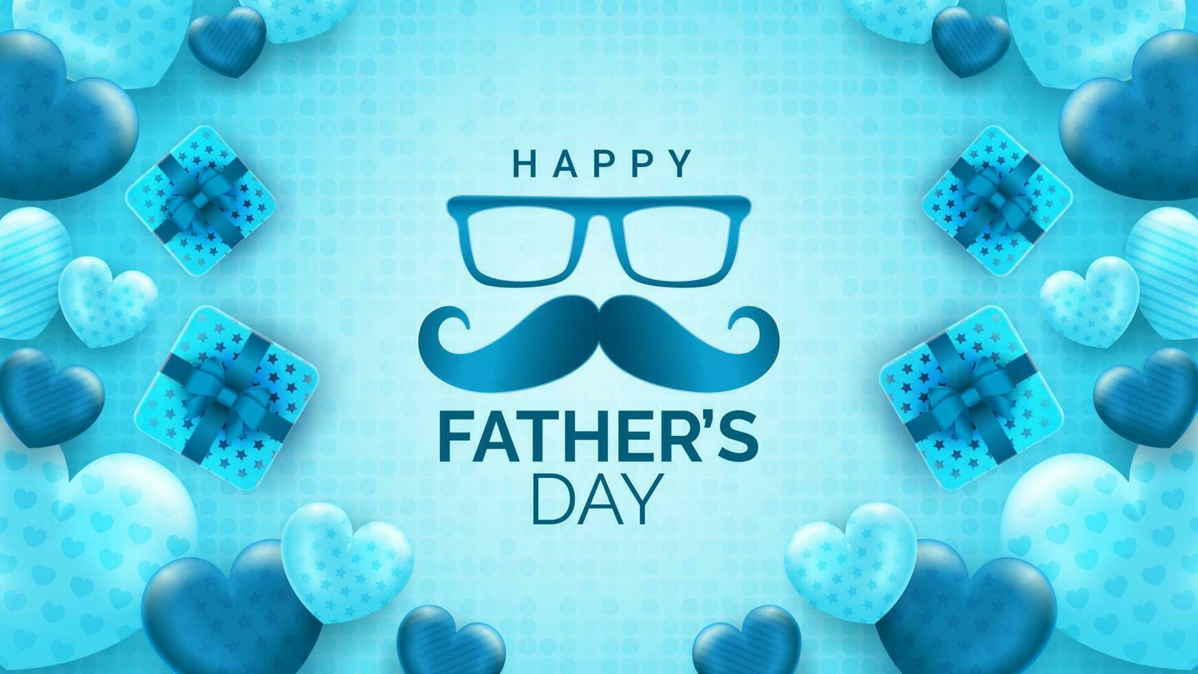Happy Father's Day greeting with love ornament on blue background, for banner, social media feed, stories vector