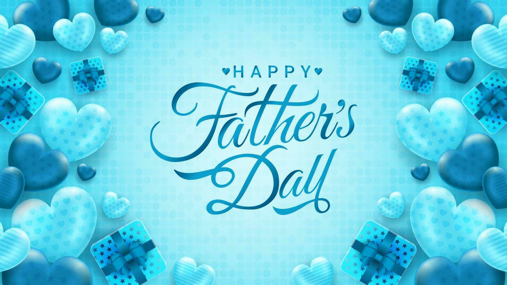 Happy Father's Day greeting with love ornament on blue background, for banner, social media feed, stories vector