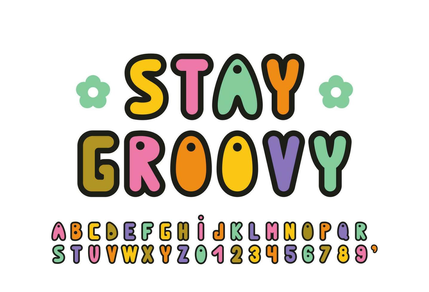 70s retro groovy alphabet - letters and numbers. Vintage custom typography, font. Great for motivational peaceful lettering, text, branding. Hippie nostalgia vibes. Vector. vector