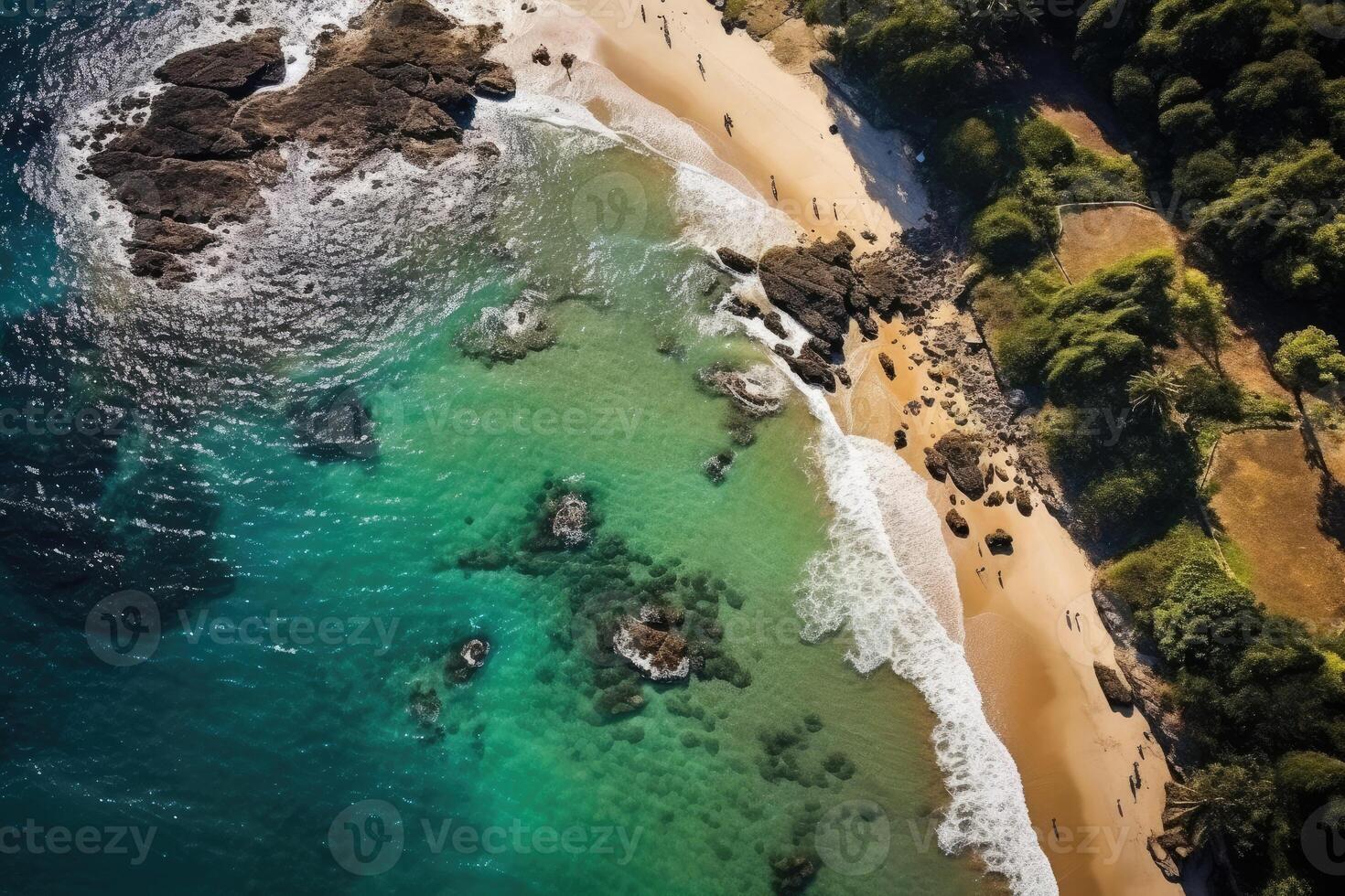 parte superior ver aéreo foto desde zumbido de hermosa tropical línea costera, ai generado